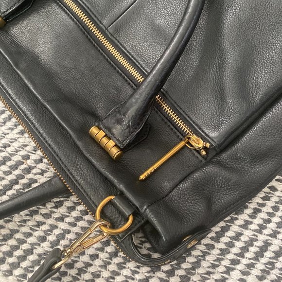 ELLIOT LUCCA Black Leather Bag W Crossbody Strap EXC - Picture 5 of 8